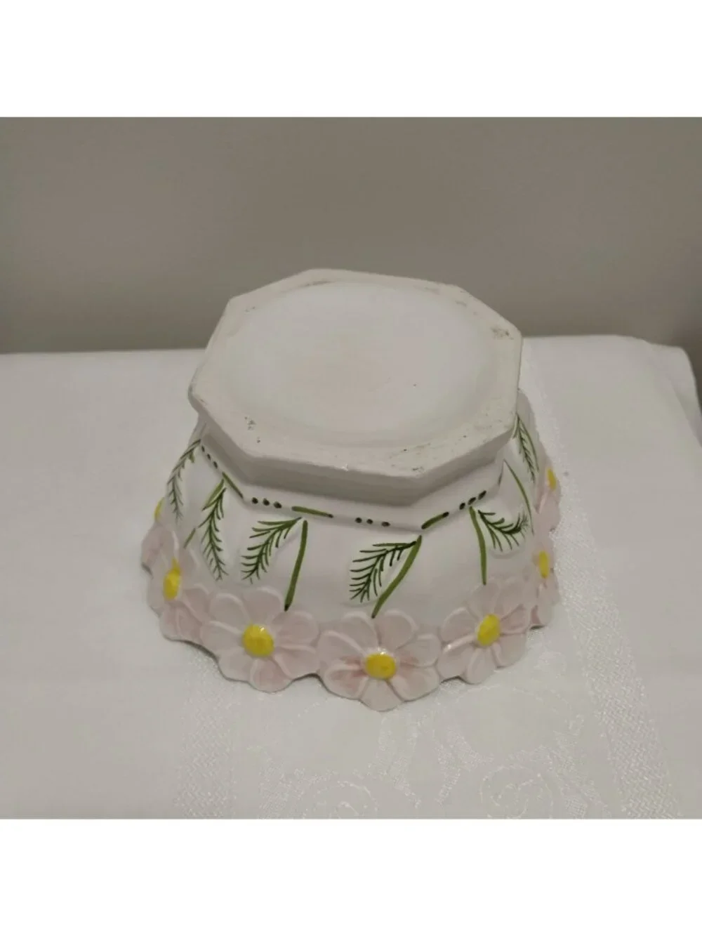 Vintage Portuguese Majolica Pink Daisy Ceramic Planter Cachepot Bowl Pot 8”